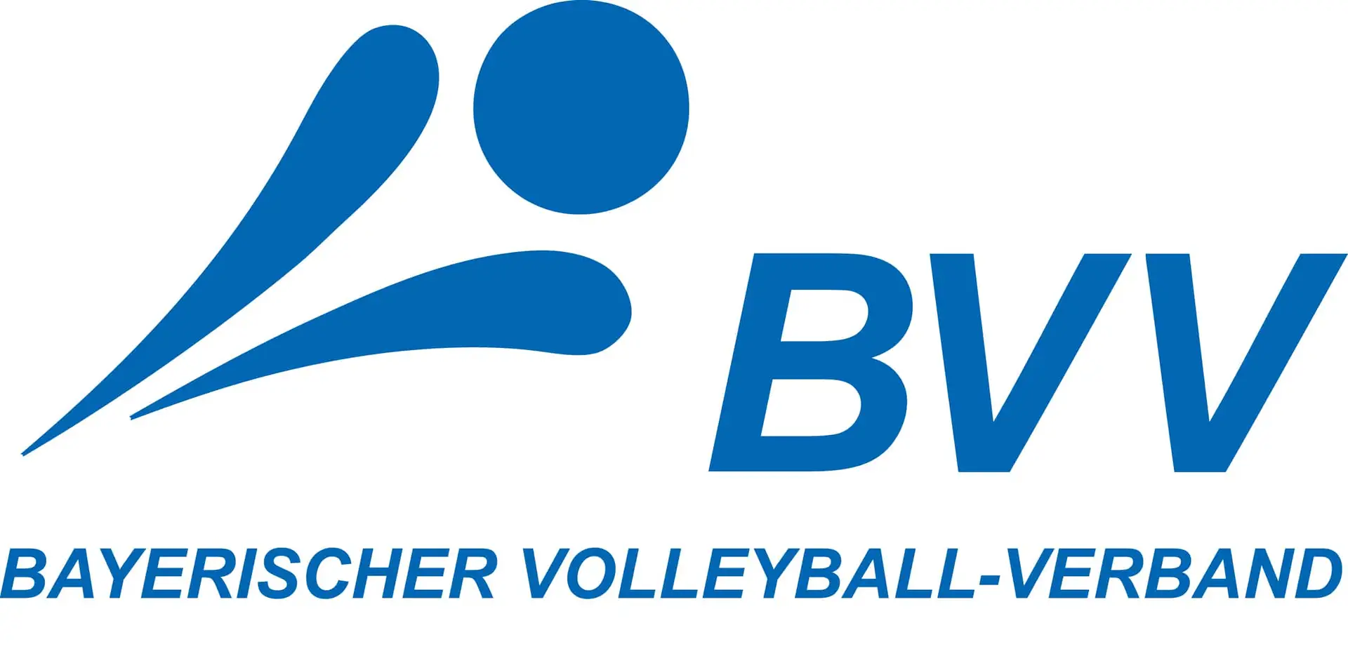 Logo des Bayerischen Volleyball-Verbands mit stilisiertem Volleyballspieler in Blau und den Initialen BVV. Darunter steht „Bayerischer Volleyball-Verband“.