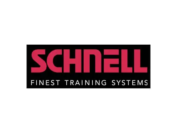 Logo mit dem roten Schriftzug "SCHNELL" auf schwarzem Hintergrund, darunter in kleinerer weißer Schrift "FINEST TRAINING SYSTEMS".
