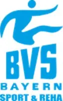 Logo des BVS Bayern mit einer stilisierten, blauen Figur in Bewegung über den großen Buchstaben "BVS". Darunter der Schriftzug "Bayern Sport & Reha".