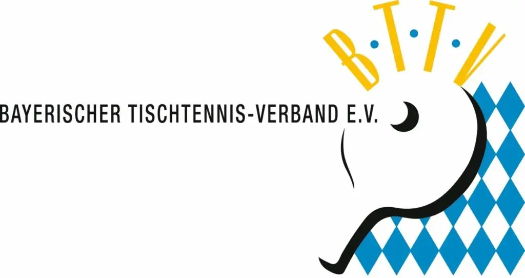 Logo des Bayerischen Tischtennis-Verbands E.V., bestehend aus stilisiertem Tischtennisschläger, den bayerischen Rauten und den Buchstaben B.TTV in Gelb.