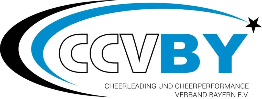 Logo des Cheerleading und Cheerdance Verbandes Bayern e.V. mit den Buchstaben "CCVBY" in Schwarz und Blau, sowie einem Stern neben der rechten oberen Ecke des "Y".