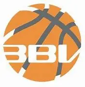 Orangefarbener Basketball mit grauen Linien, die die Konturen des Balls betonen; mittig das weiße Buchstabenkürzel "BBL".