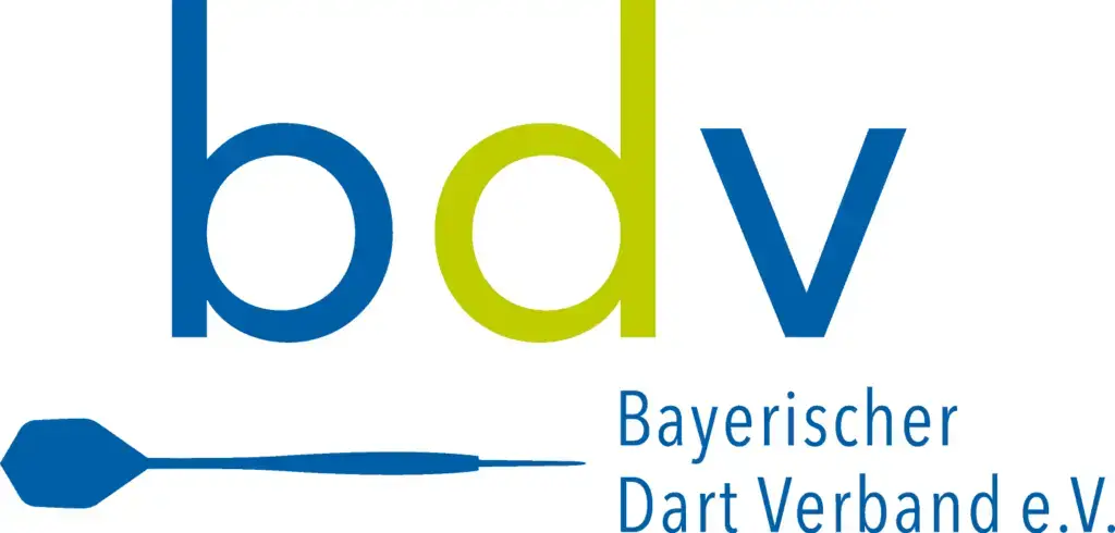 Logo des Bayerischen Dart Verbands e.V. in Blau und Grün, bestehend aus den Buchstaben "bdv" und einer Dartpfeil-Silhouette.