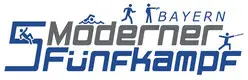 Logo des Modernen Fünfkampfs in Bayern, zeigt stilisierte Figuren für Schwimmen, Laufen, Reiten, Fechten und Schießen.
