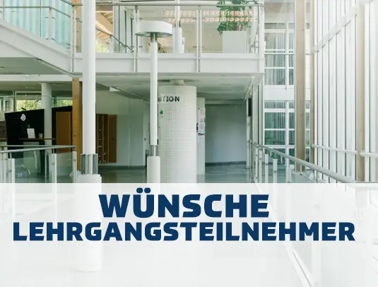 Eingangs- und Aufenthaltsbereich der Sportschule Oberhaching mit Hinweis auf W&uuml;nsche f&uuml;r Lehrgangsteilnehmer.