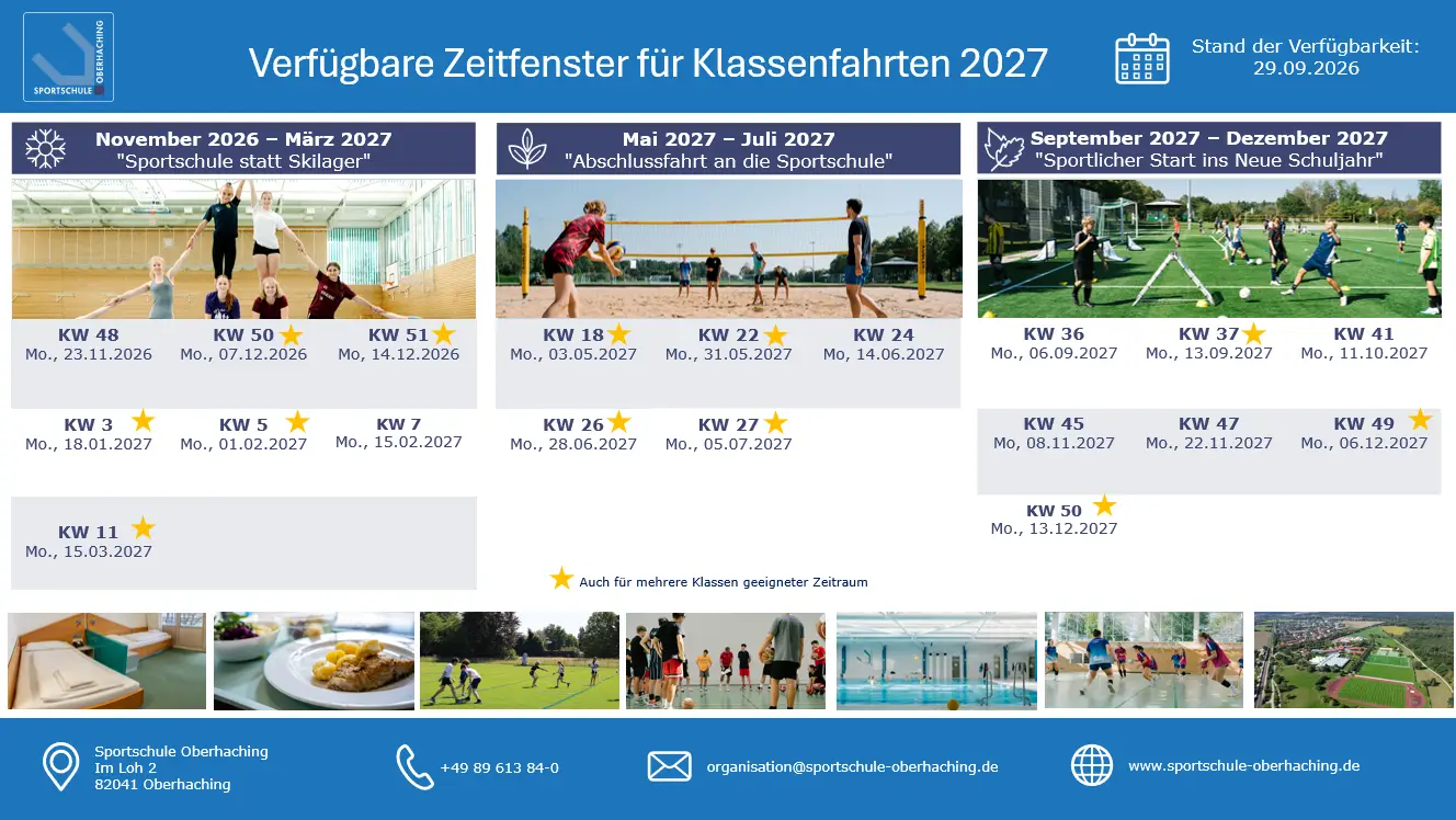 die grafik zeigt die belegung der Sportchule in einer Kalender&uuml;bersicht mit f&uuml;r Schulen und Klassenfahrten geeigneten Zeitr&auml;umen